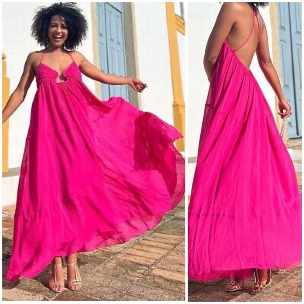 ZARA ~ Voluminous Chiffon Maxi Cutout Open Back Dress